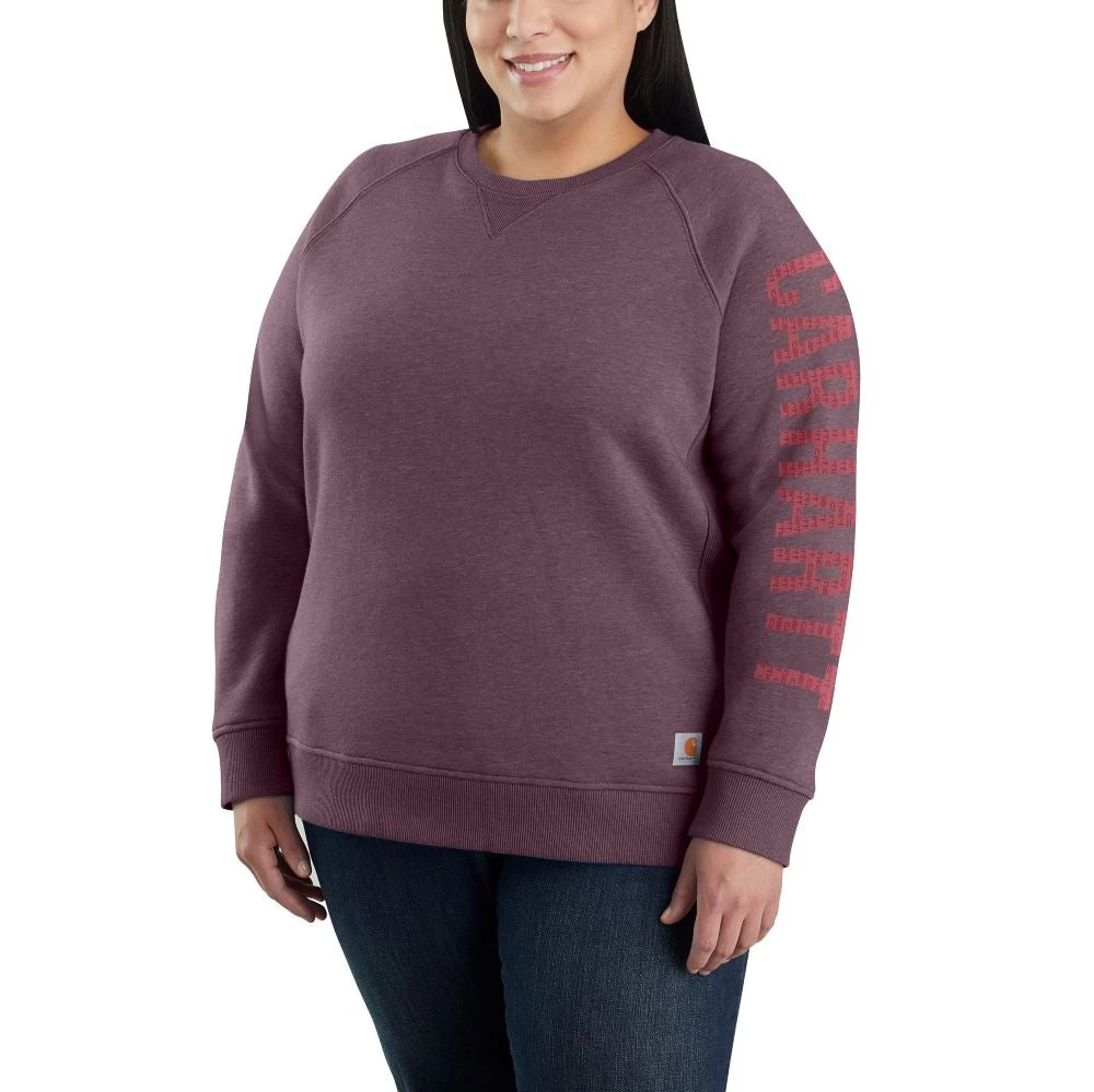 'Carhartt' Women's Midweight Logo Sleeve Crewneck Sweatshirt - Blackberry Heather 4 'Carhartt' Women's Midweight Logo Sleeve Crewneck Sweatshirt - Blackberry Heather - Image 2