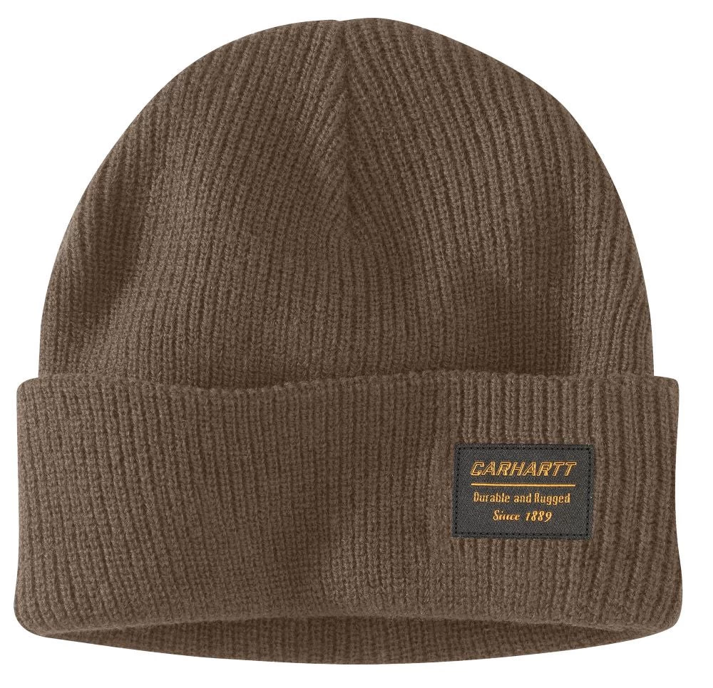 'Carhartt' Men's Knit Rugged Patch Beanie - Coffee 3 'Carhartt' Men's Knit Rugged Patch Beanie - Coffee