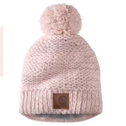 'Carhartt' Women's Rib Knit Sherpa-Lined Pom Pom Beanie - Pink Salt