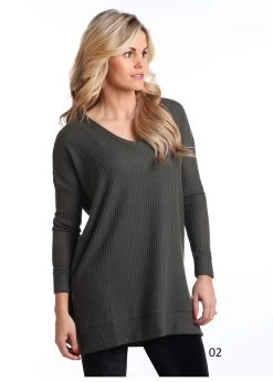 'Panhandle Slim' V-Neck Waffle Knit Tunic - Gray / Grey