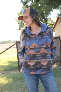 'Cinch' Women's 1/2 Zip Knit Hoodie - Multi