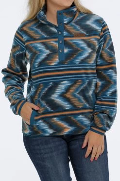 'Cinch' Women's Polar Fleece Pullover - Teal Aztec