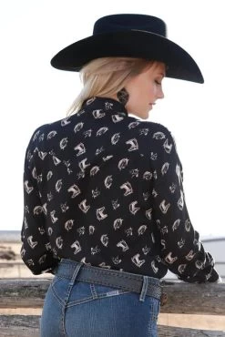 'Cruel' Women's Horse Print Rayon Long Sleeve - Black -Outfit Go Shop bavk 1024x1024@2x