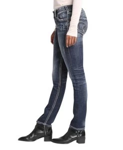 'Silver Jeans' Women's Suki Mid Rise Straight Leg - Distressed Dark Indigo -Outfit Go Shop l93413sdi349 2 1024x1024@2x